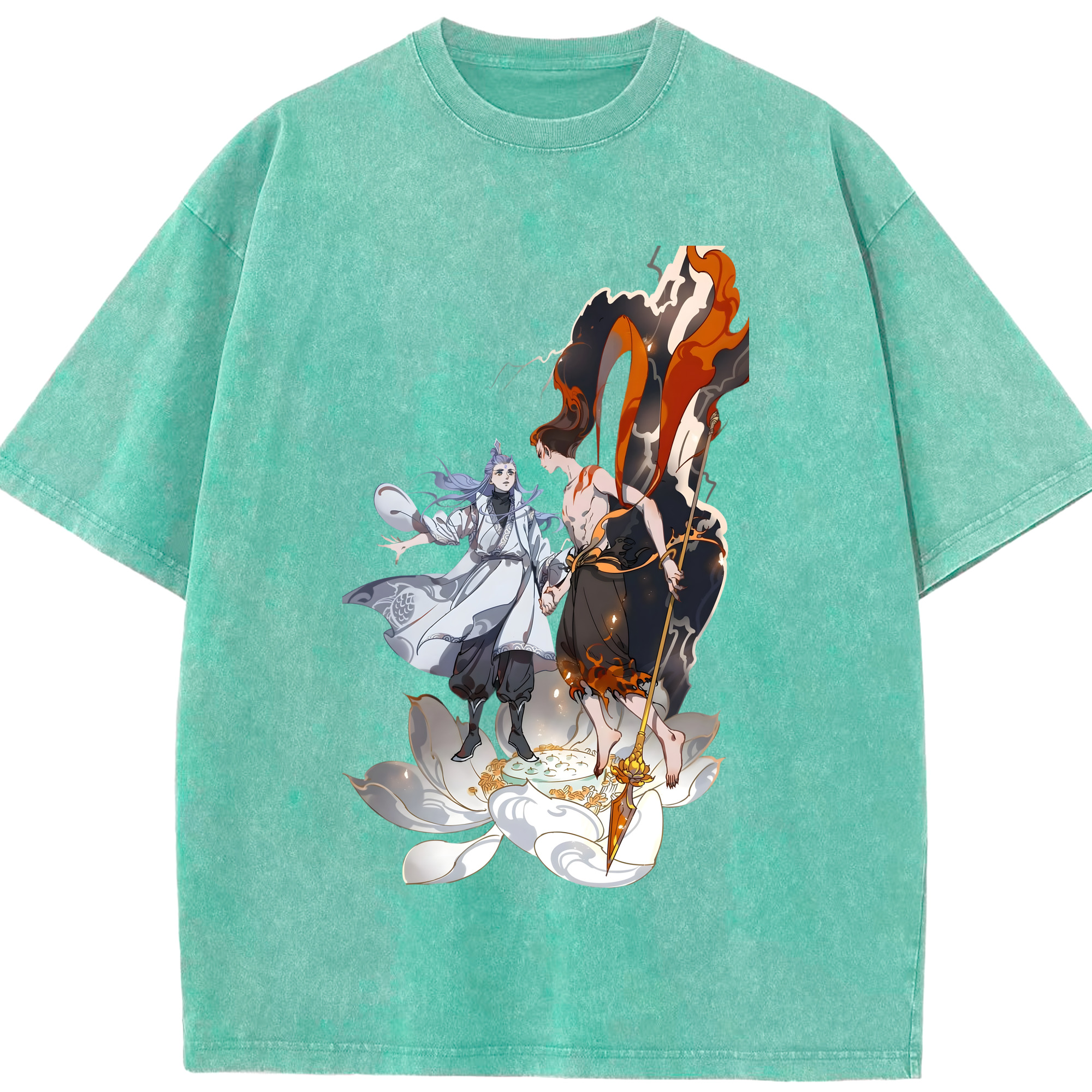（画像用） Ne Zha 2 ナタ 魔童の大暴れ 綿100% ヴィンテージ風 半袖Tシャツ（フロントプリント）